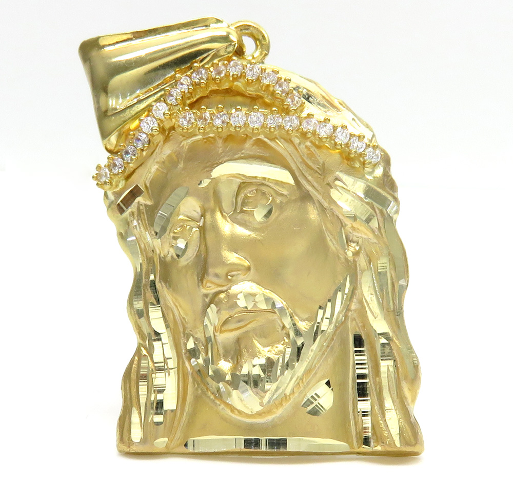 10k yellow gold mid-size jesus face solid back pendant .35ct