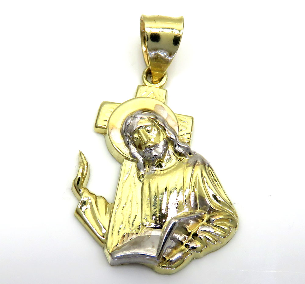 10k gold two tone jesus carrying cross small pendant