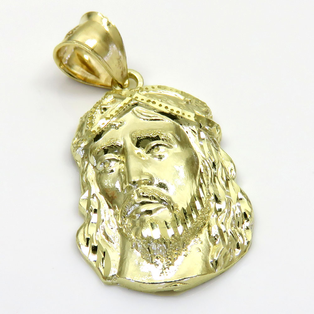 10k yellow gold side face medium jesus pendant