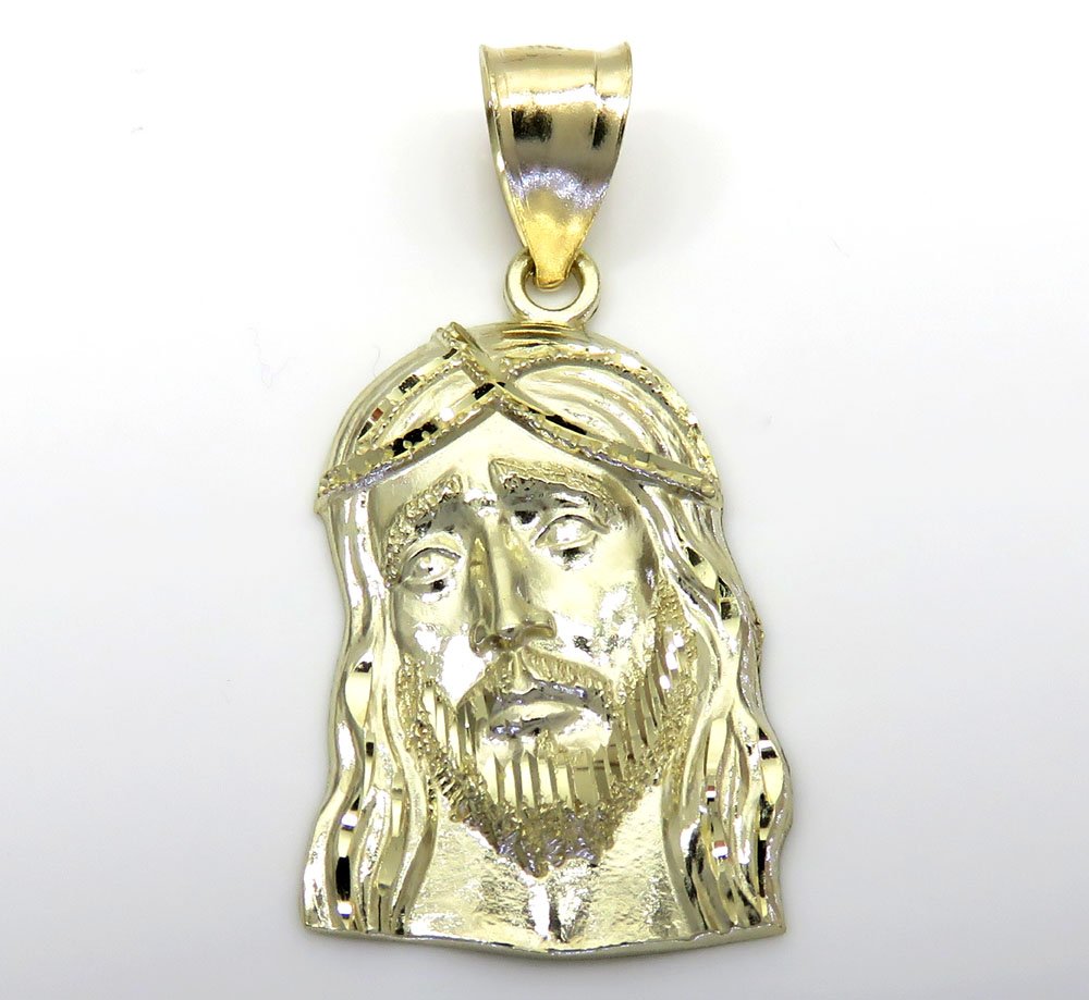 10k yellow gold small long face jesus pendant