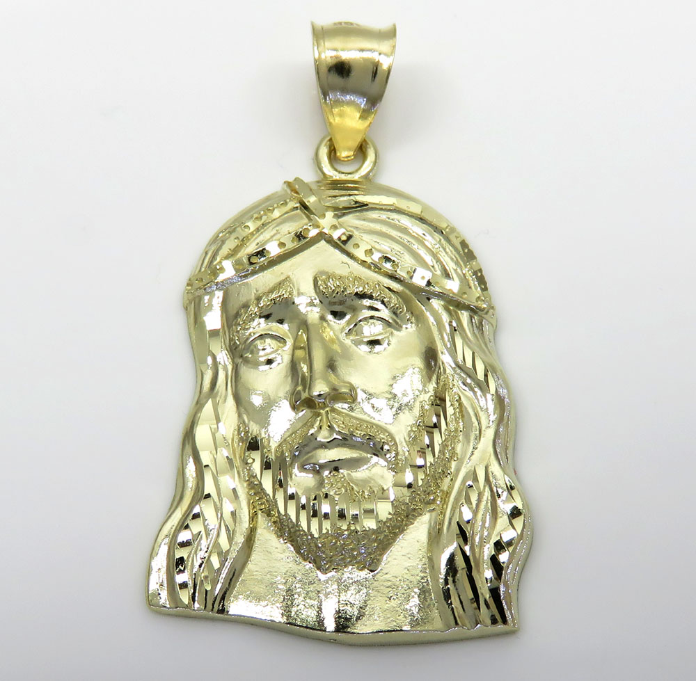 10k yellow gold medium long face jesus pendant