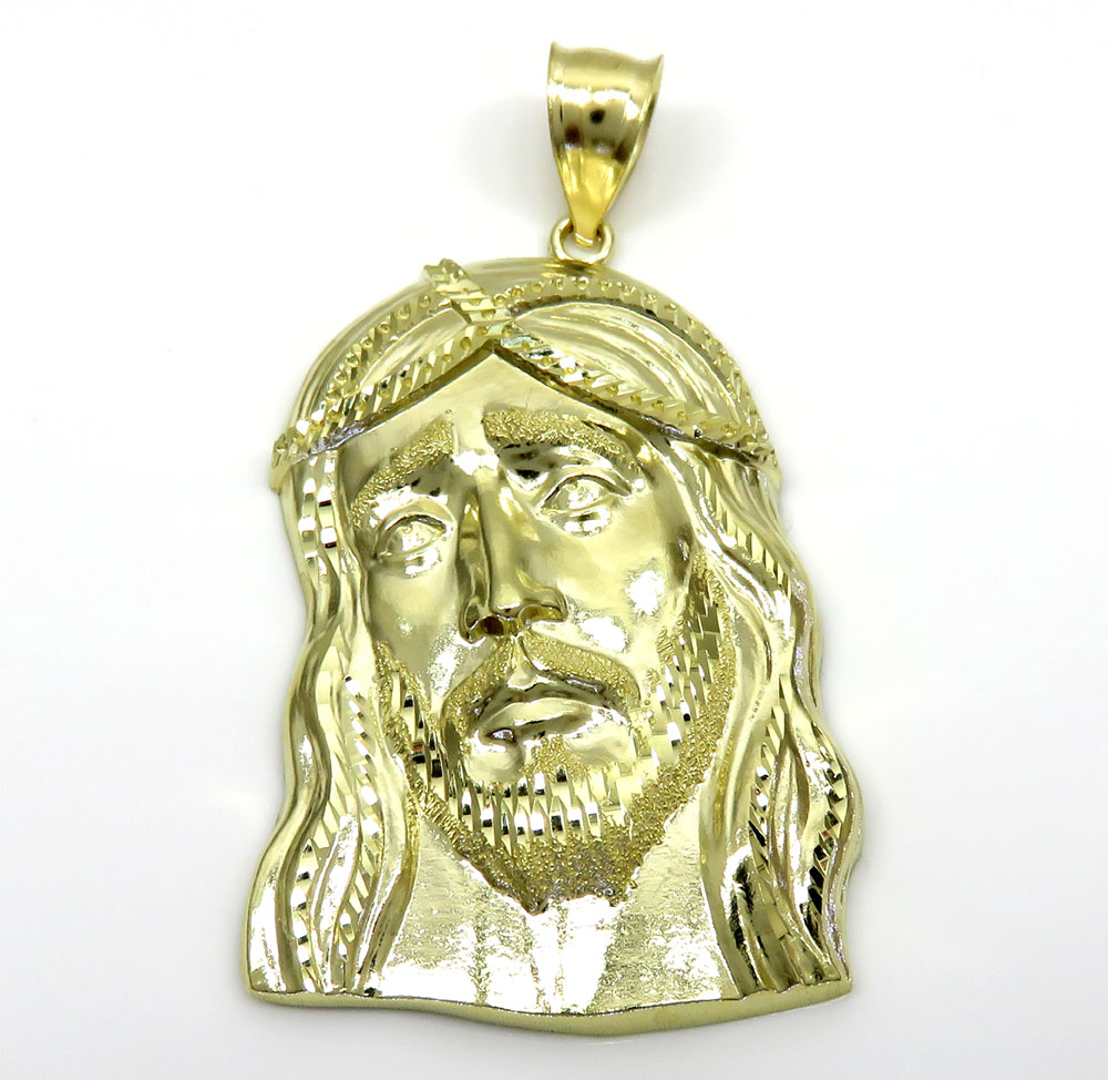 10k yellow gold large long face jesus pendant