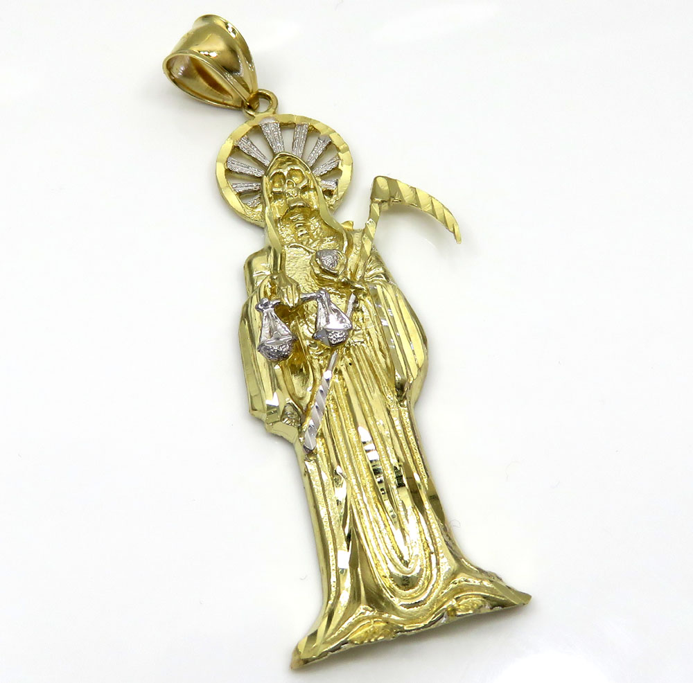 10k two tone gold  halo grim reaper pendant 