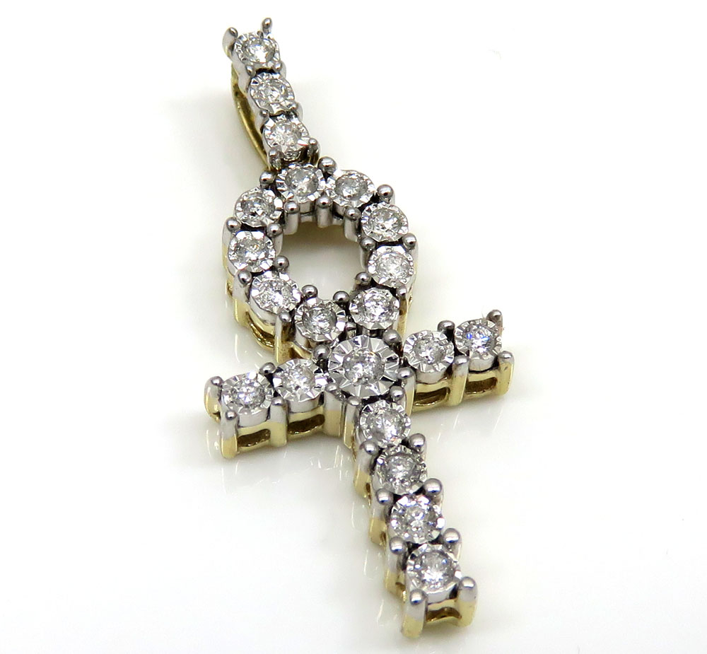 10k yellow gold diamond mini ankh cross 0.26ct