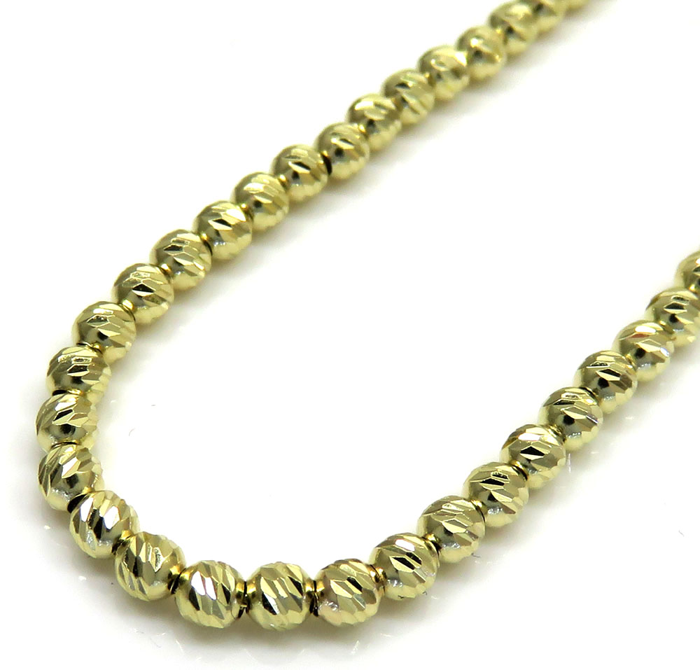 14k Yellow Gold Diamond Cut Beaded Chain Necklace