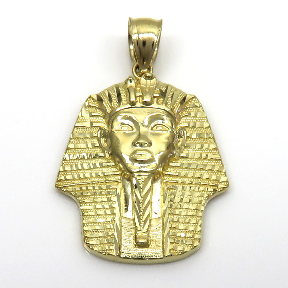 10k yellow gold diamond cut small king tut egyptian pendant 