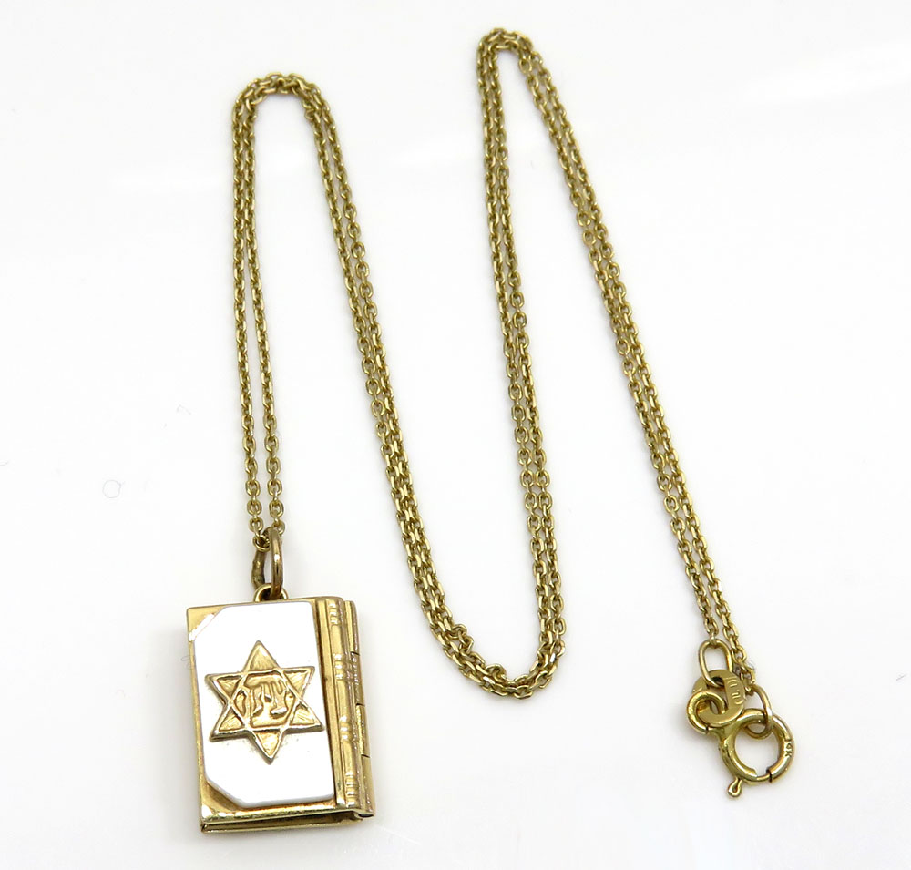 14k yellow gold star of david torah book pendant 