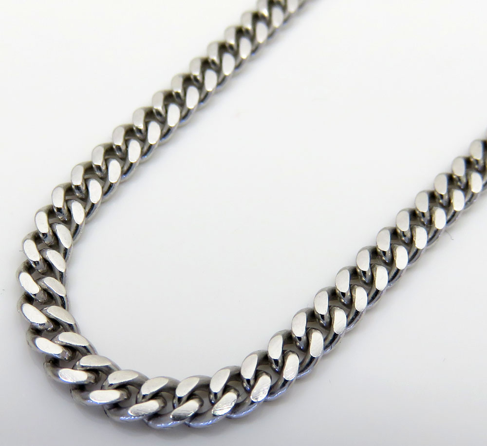 14k white gold skinny tight link miami chain 24 inch 2.80mm