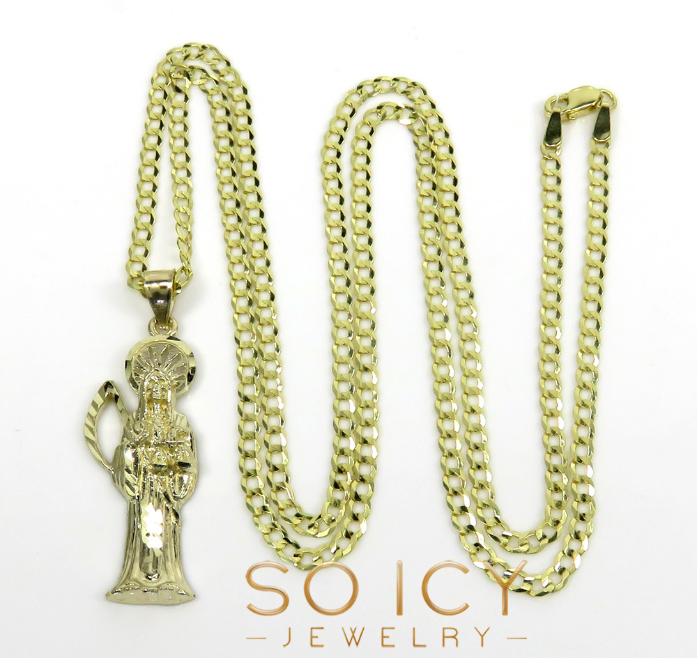 10k yellow gold small grim reaper pendant with 20-26 inch 2.60mm cuban chain