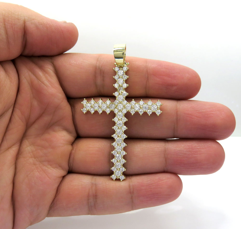 10k yellow gold large round prong cz cross 5.60ct