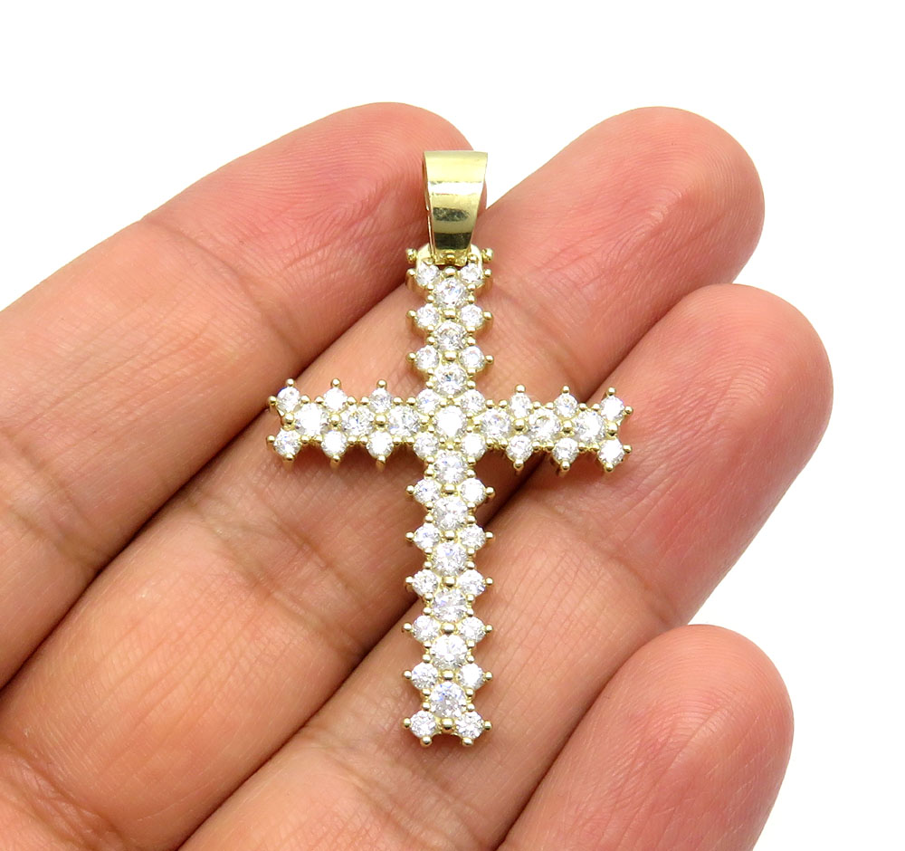 10k yellow gold medium round prong cz cross 4.30ct