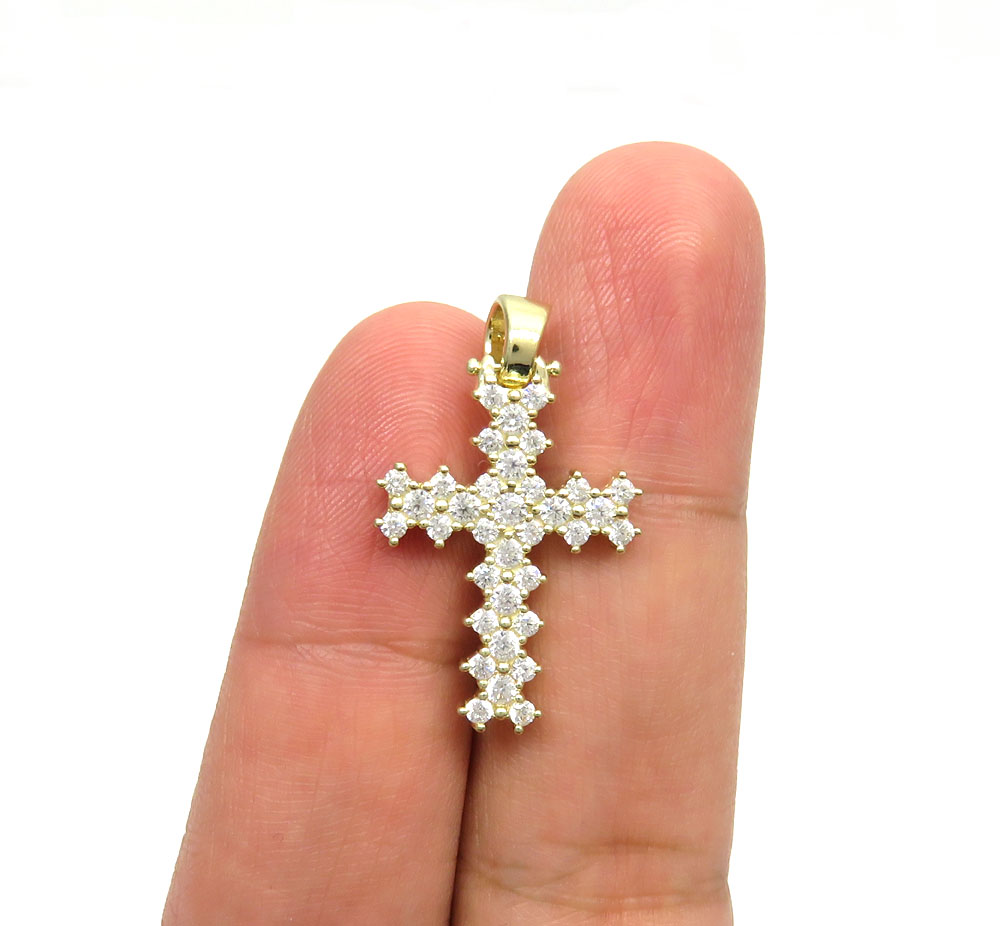 10k yellow gold small round prong cz cross 3.00ct
