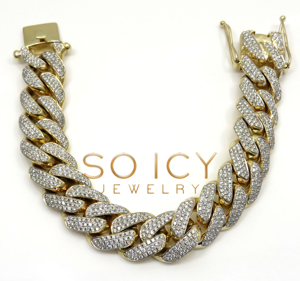 10k solid yellow gold xl diamond miami bracelet 8.50 inch 17mm 11.15ct