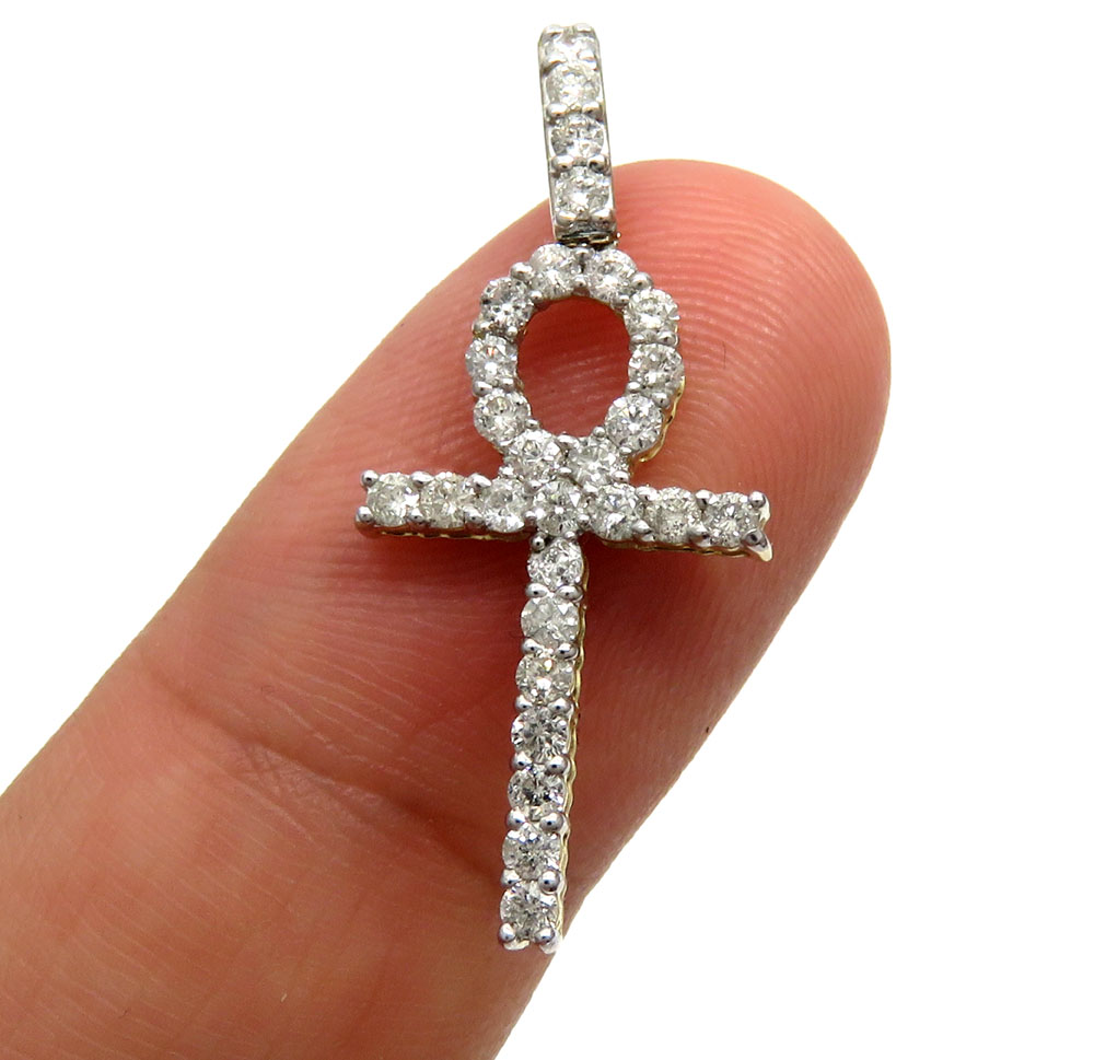 10k yellow gold twenty eight diamond small fancy ankh cross 0.80ct
