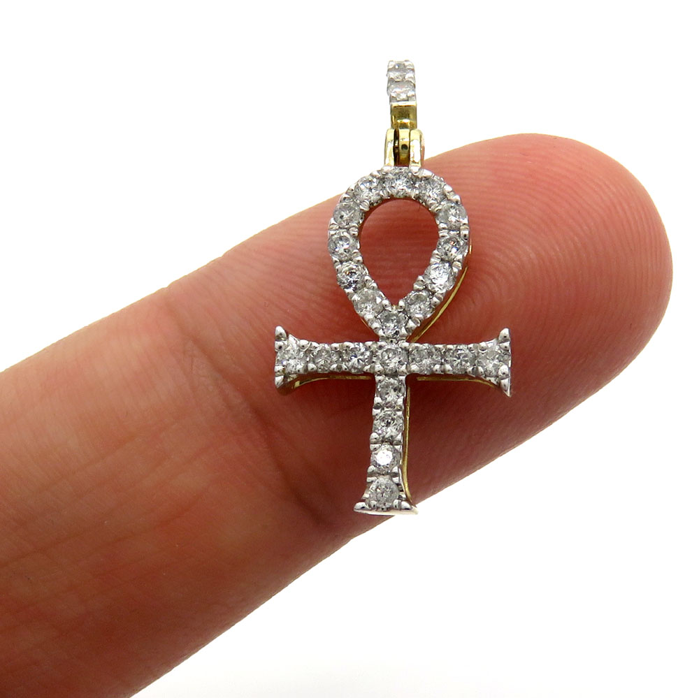 10k yellow gold twenty seven diamond short ankh cross 0.53ct 