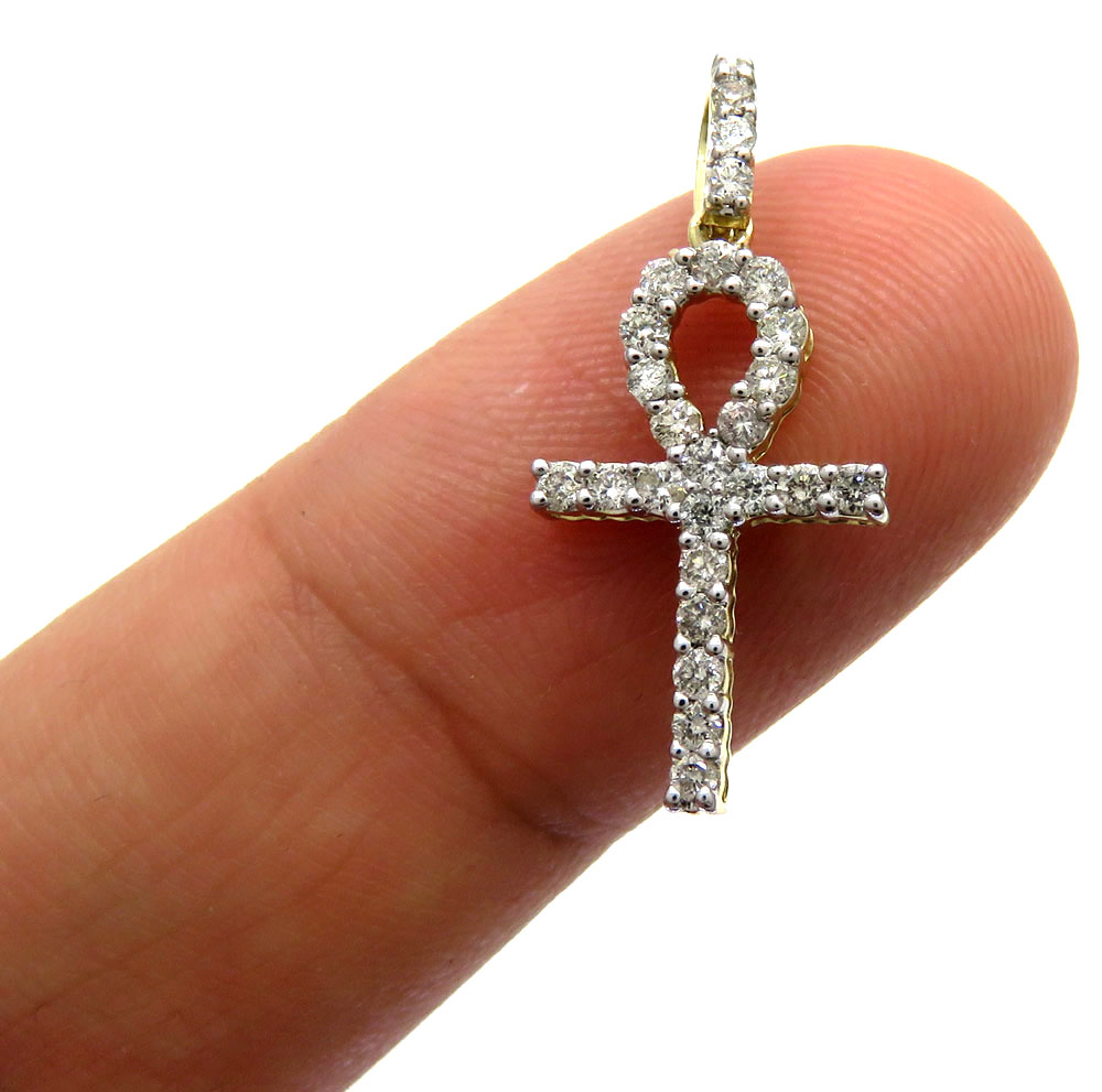 10k yellow gold twenty six diamond mini ankh cross 0.48ct 