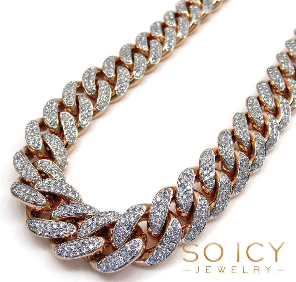 10k rose gold two sided diamond miami chain 30 inch 13.8mm 