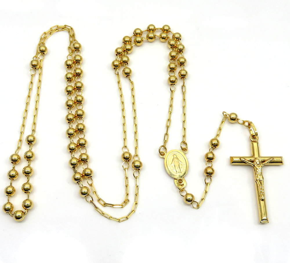 10k yellow gold smooth bead skinny rosary chain 26 inch 4mm