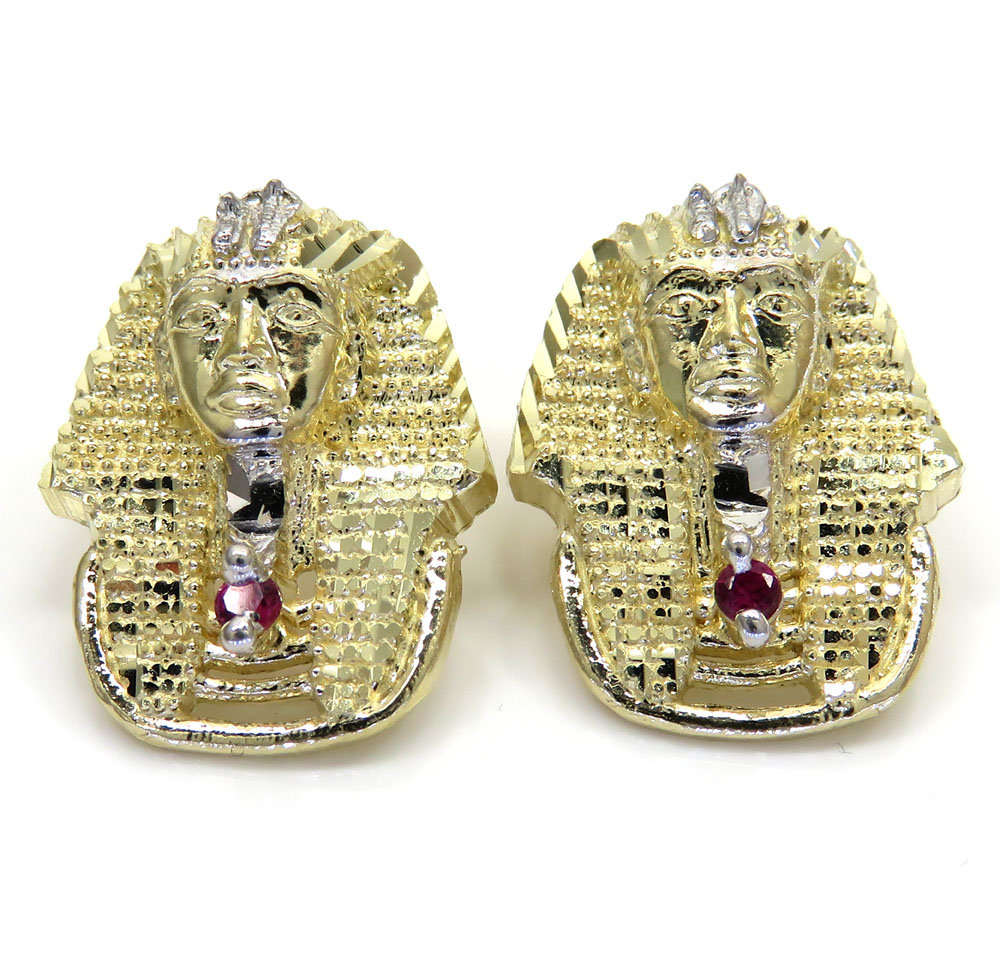 10k yellow gold two tone ruby red pharaoh earrings 0.10ct
