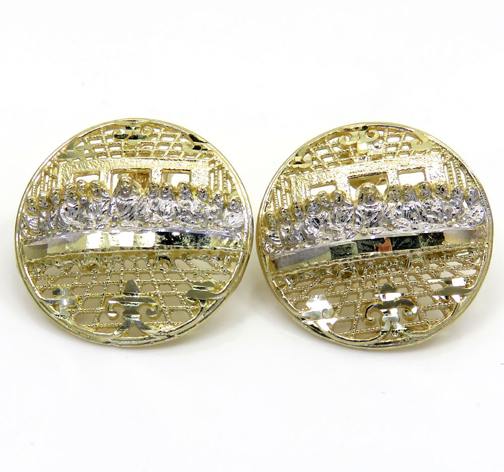 10k yellow gold two tone twelve disciples last supper earrings 
