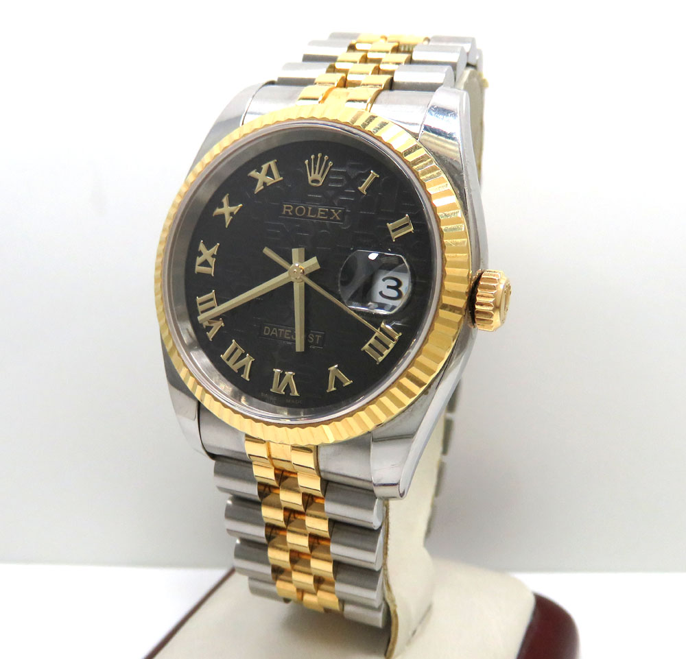 18k yellow gold and stainless steel mens rolex 36mm datejust watch 