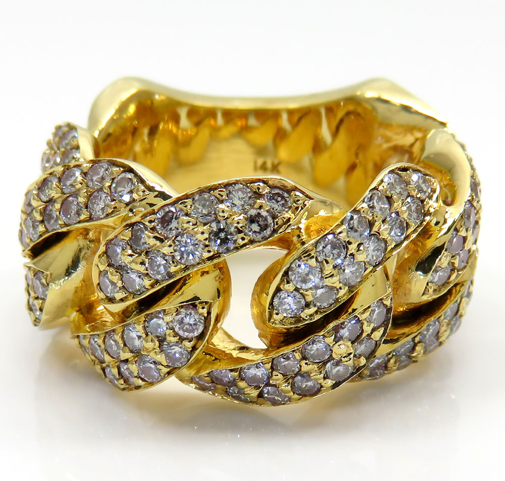 14k yellow gold fancy diamond cuban ring 3.50ct