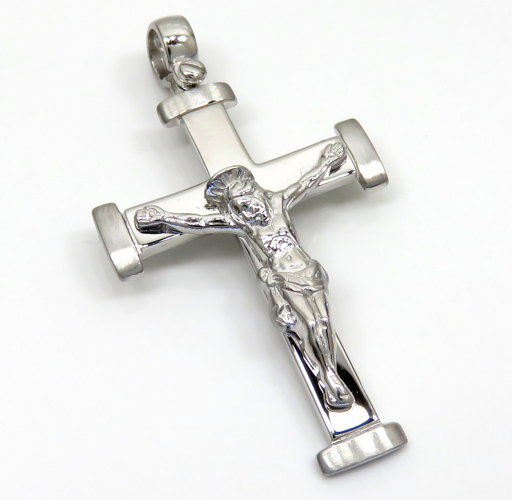 14k white gold bold italian jesus cross 