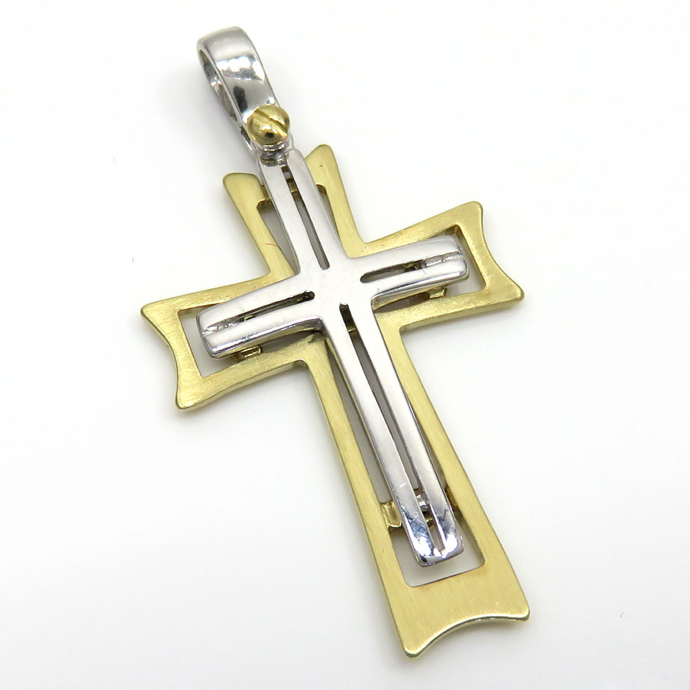 14k yellow and white gold two tone stacked cross 
