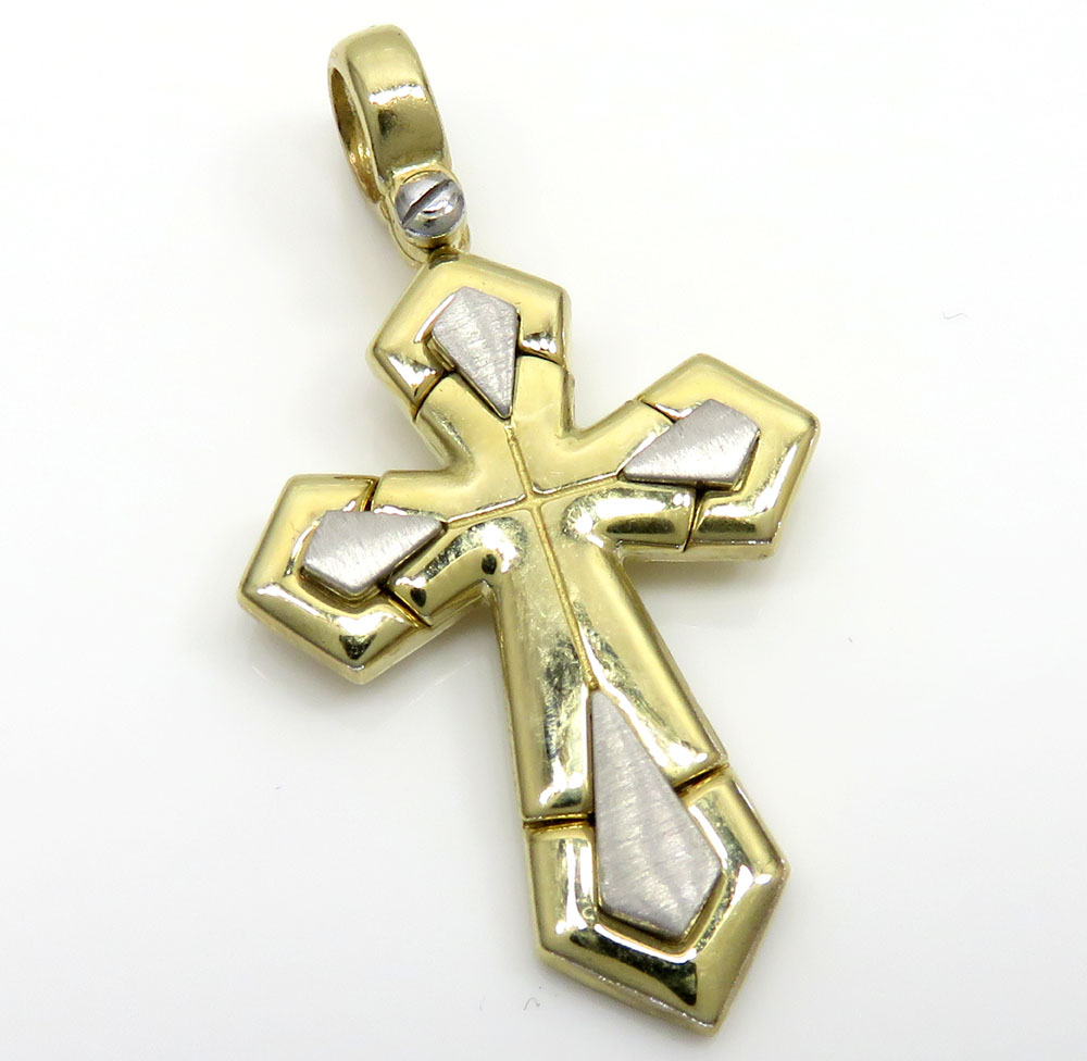 14k yellow and white gold two tone sword cross
