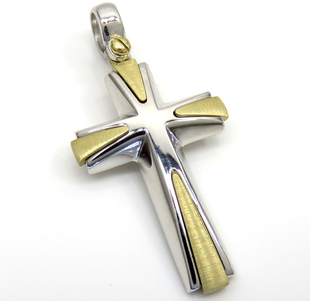 14k yellow and white gold two tone italian cross 