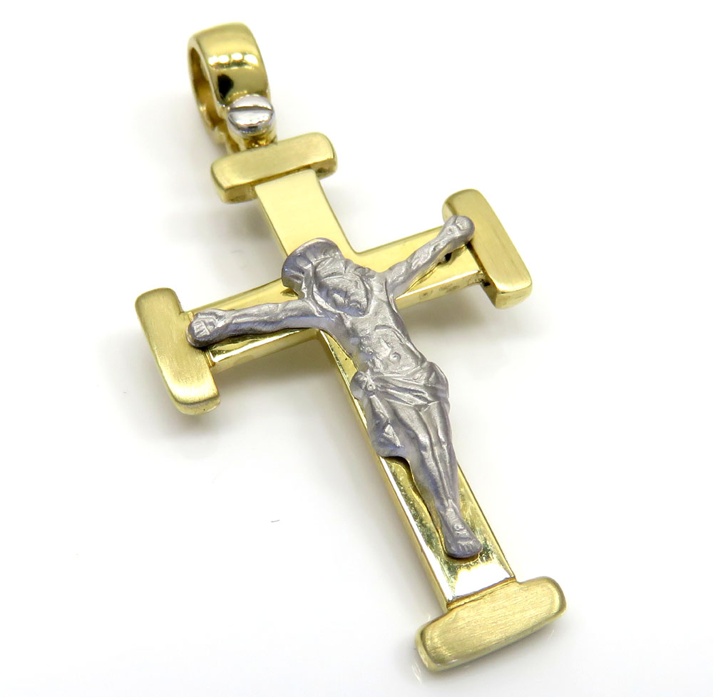 14k yellow and white gold two tone jesus cross 