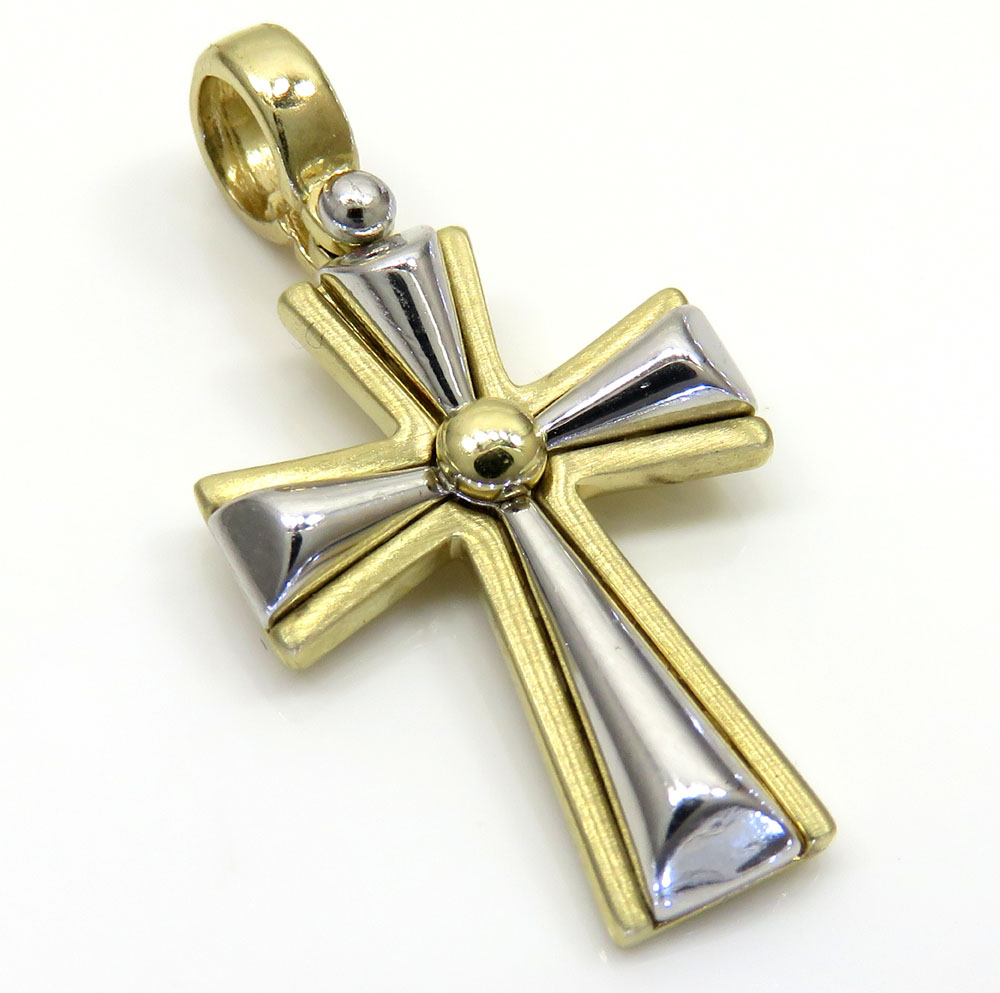 14k yellow and white gold two tone pebble cross