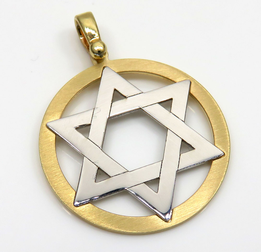 14k yellow and white gold two tone medium star of david pendant 