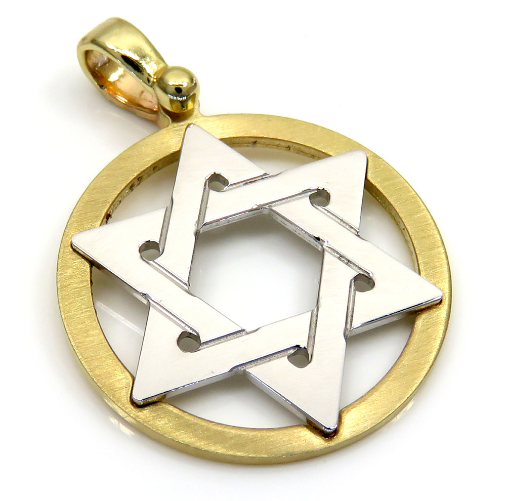 14k yellow and white gold two tone small star of david pendant 