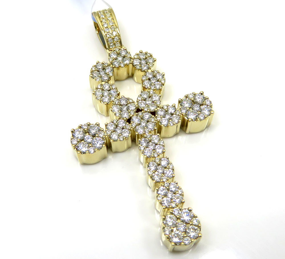 14k yellow or rose gold fancy diamond ankh cross 2.67ct