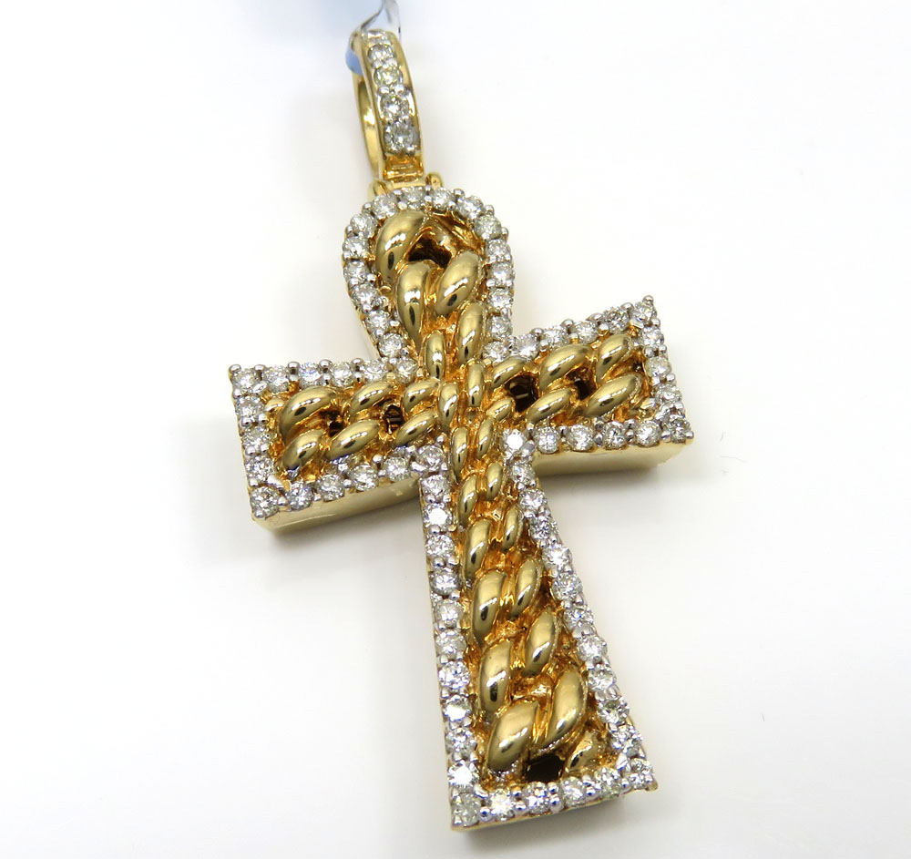 14k yellow or white gold diamond cuban cross 1.48ct