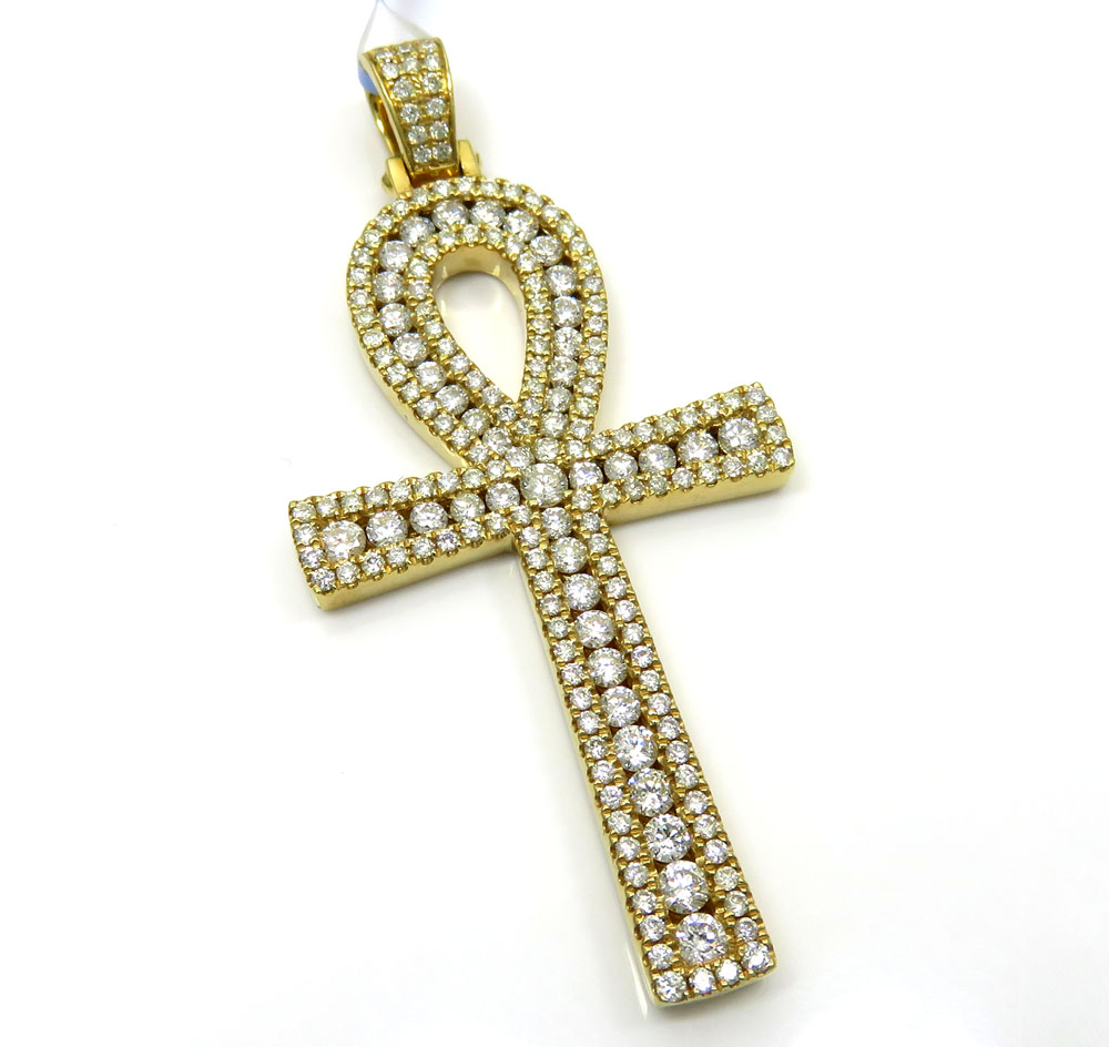 14k yellow gold slim frame diamond ankh cross 2.79ct