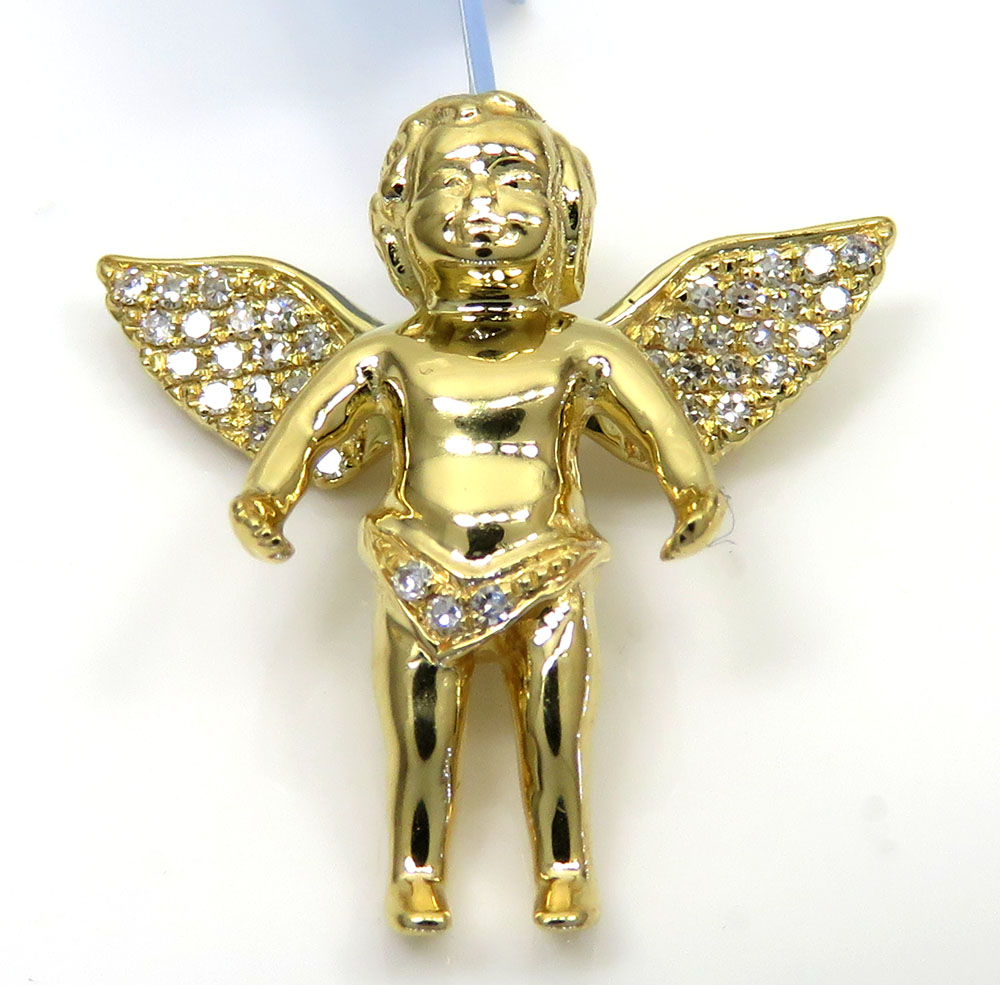 14k yellow white or rose gold mini diamond baby cherub pendant 0.11ct