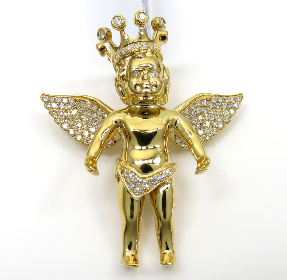 14k yellow white or rose gold crowned diamond baby cherub pendant 0.48ct
