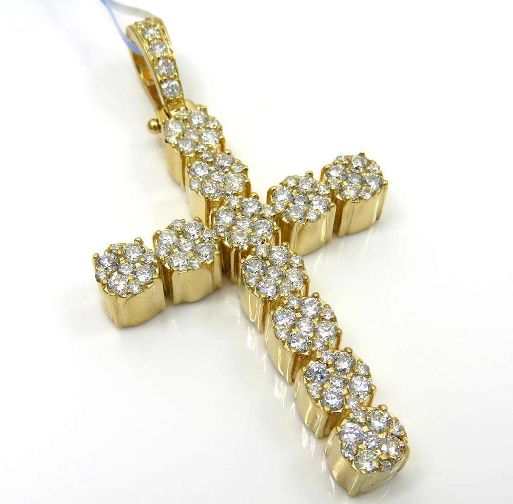 14k yellow gold large diamond 11 cluster cross 1.96ct