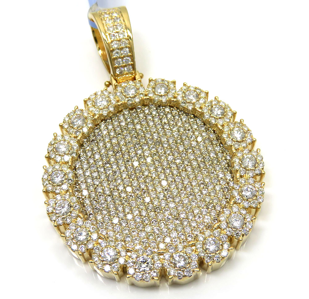 14k yellow gold fully iced large medallion pendant 7.39ct