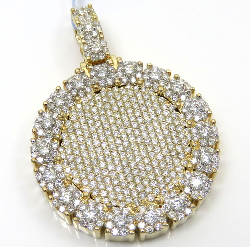 14k yellow gold fully iced medium medallion pendant 4.48ct