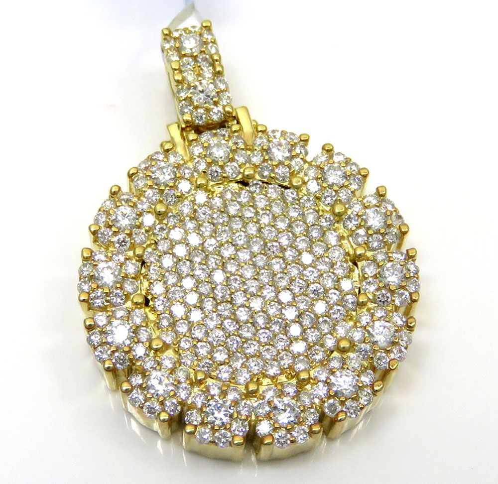 14k yellow gold fully iced small medallion pendant 3.05ct
