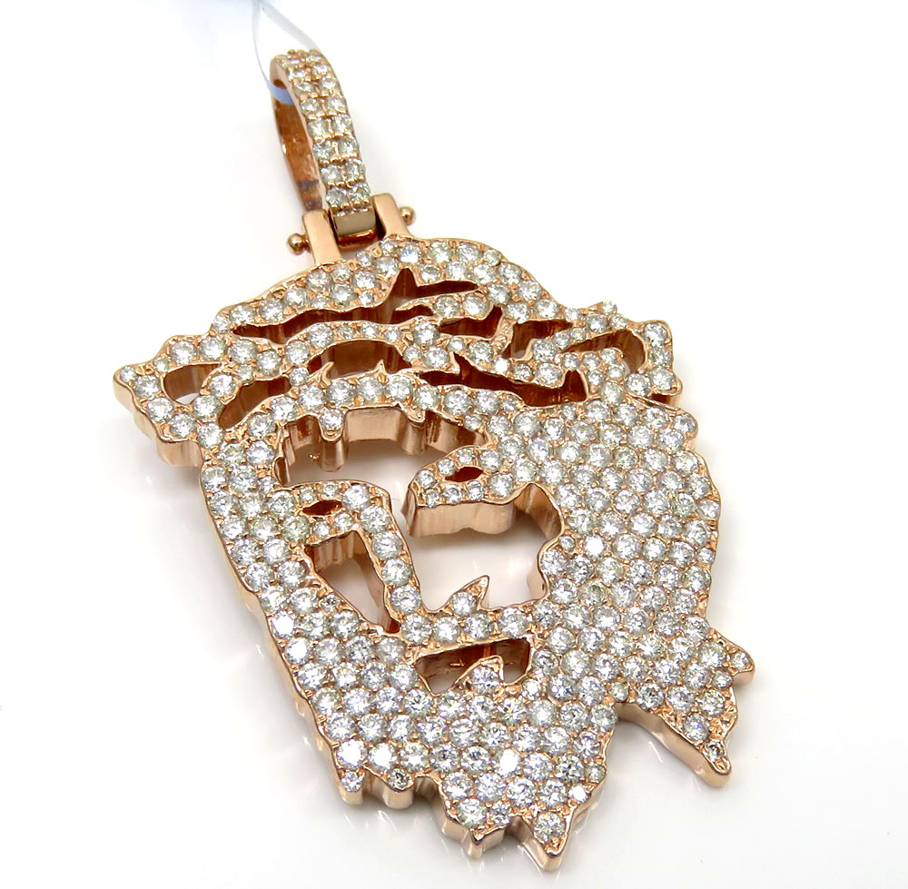 14k rose gold diamond stencil large jesus piece 3.41ct
