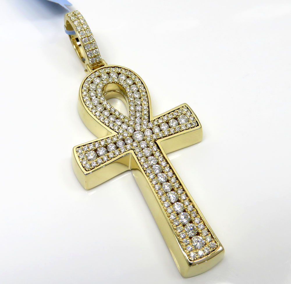 14k yellow white or rose gold thick frame diamond ankh cross 3.00ct