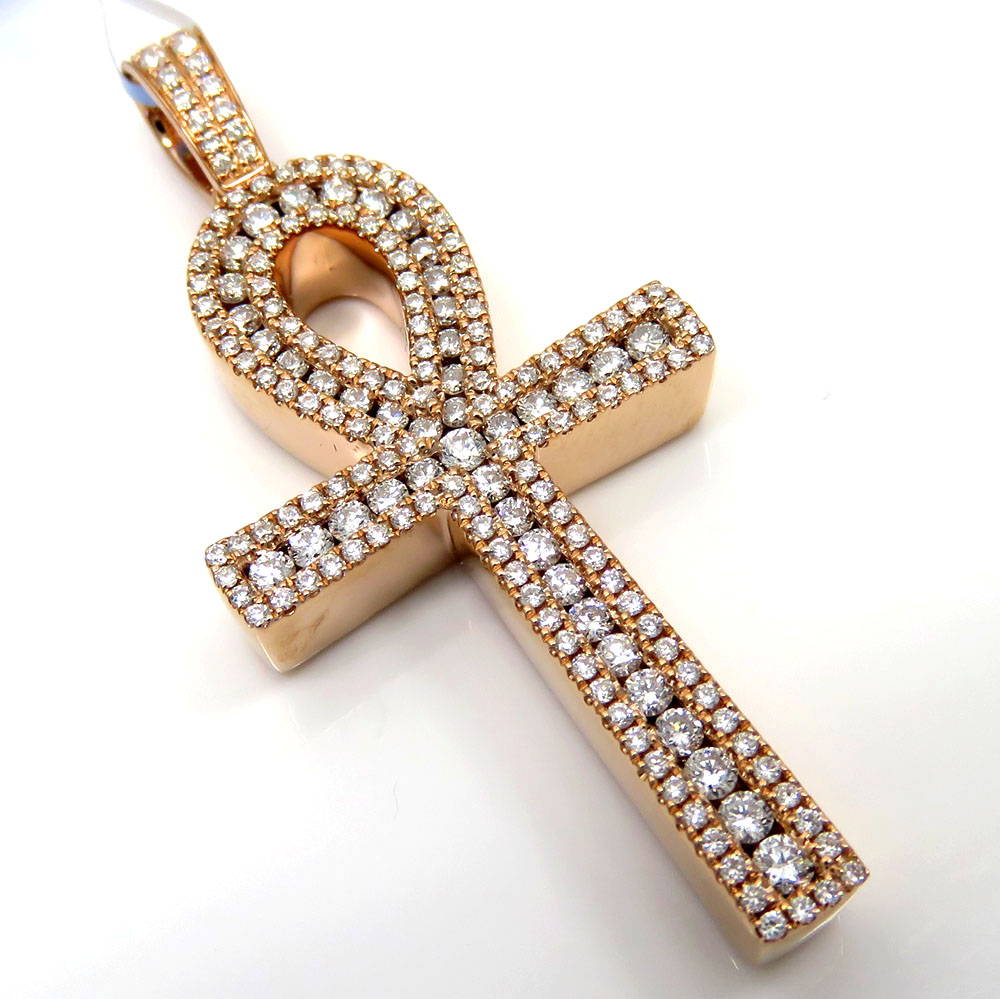 14k Yellow White Or Rose Gold Channel Diamond Medium Ankh Cross