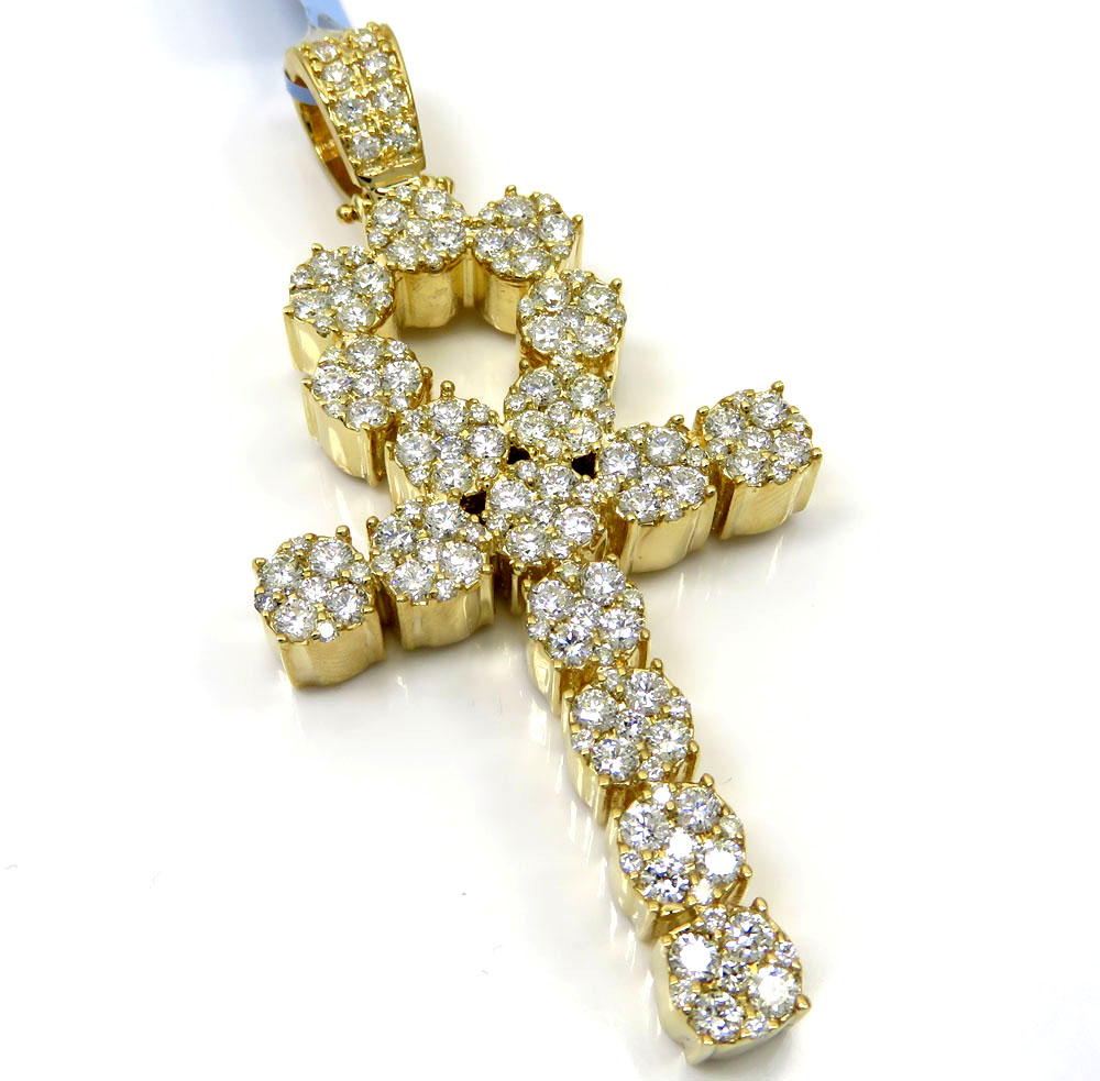 14k yellow or white gold nine diamond cluster ankh cross 5.26ct