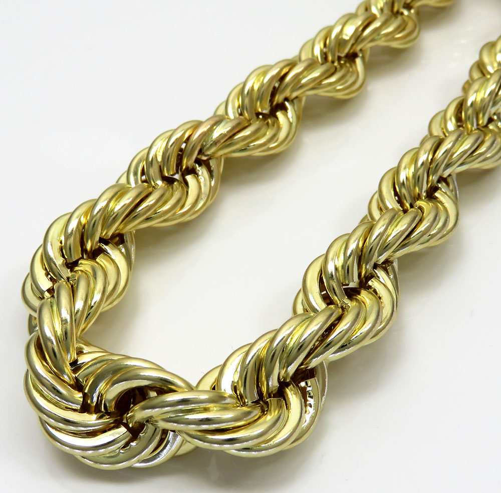 10k yellow gold xl smooth semi hollow rope chain 14mm 24-30 inch 