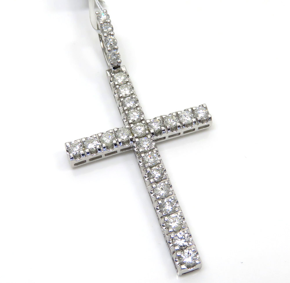 14k white gold large diamond prong cross 3.36ct