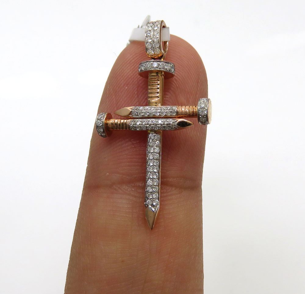 14k rose gold mini diamond nail cross 0.43ct